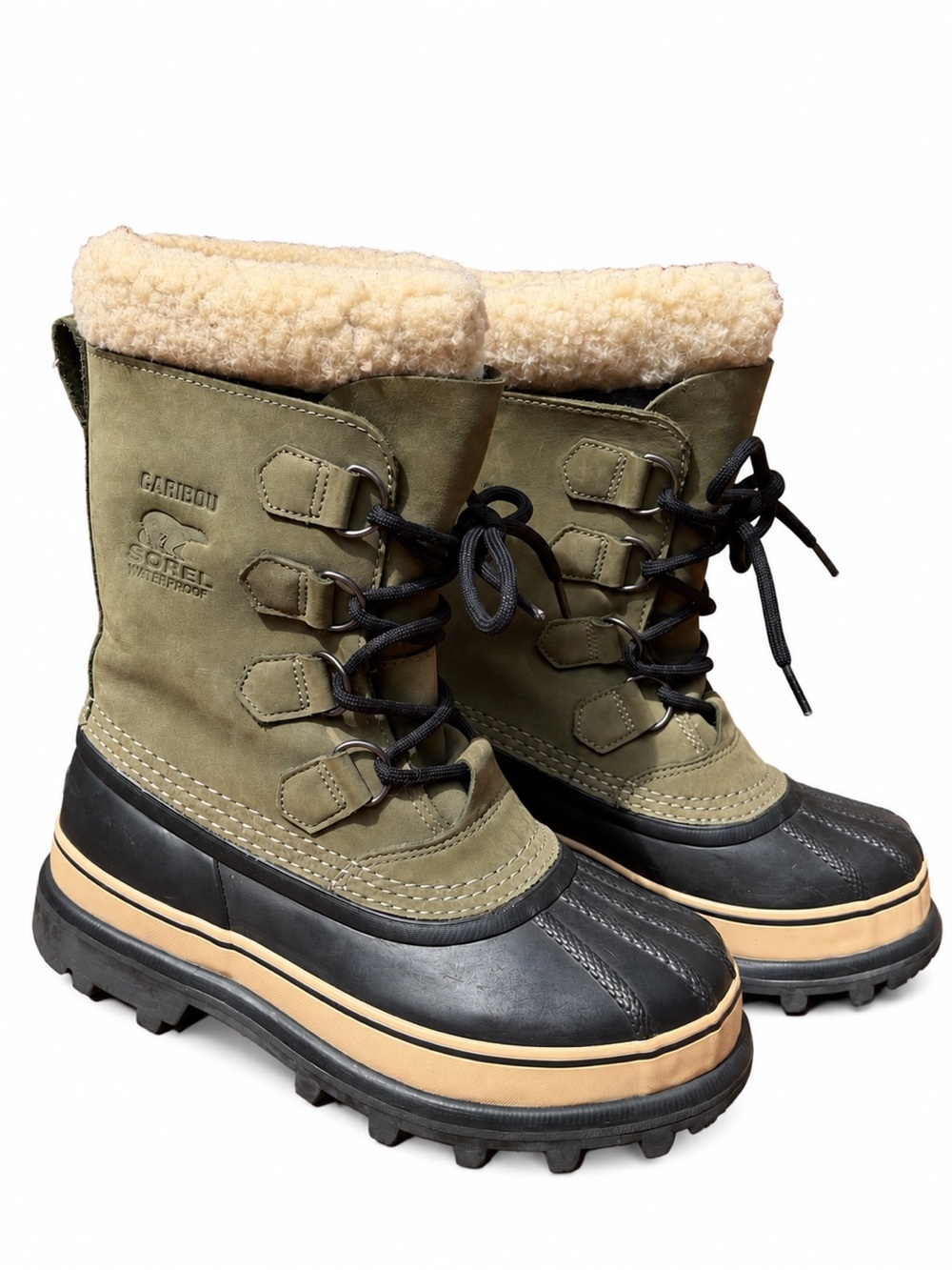 SOREL Caribou Waterproof Winter Snow Boots Green Olive Size 7